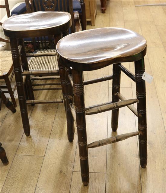 Pair Victorian style beech clerks / bar stools, H.76cm